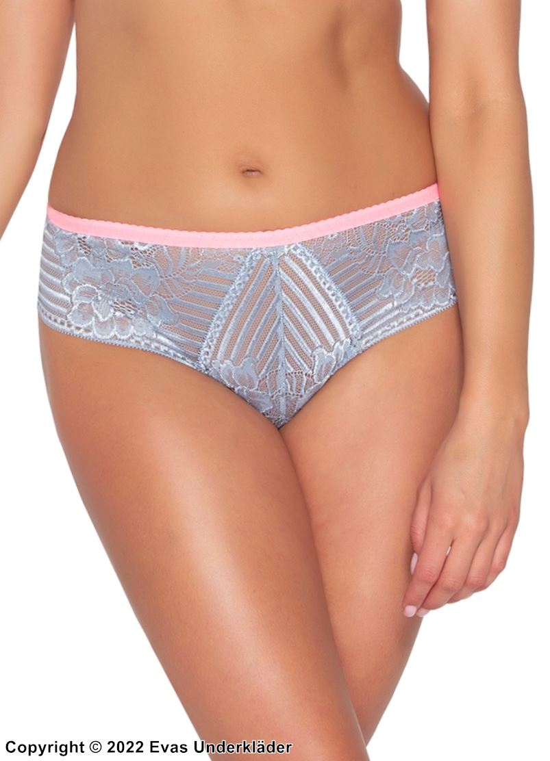 Brazilian panties, sheer inlays, floral lace, cheerful colors